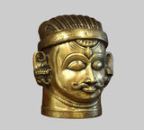 Brass Shiva head sculpture, gold and silver finish, detailed eyes and moustache