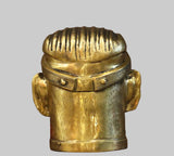 Brass Shiva mukha lingam idol back view, ridged hair and neck detailing