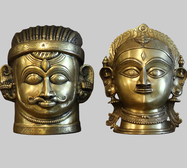 Handcrafted Brass Shiva Gauri Murti - Full Head Design, Premium Finish (Height:12 Inches) Study Setting