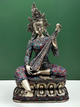 Brass Idol of Saraswati in Nepalese Style with Exquisite Inlay Work 22 inches