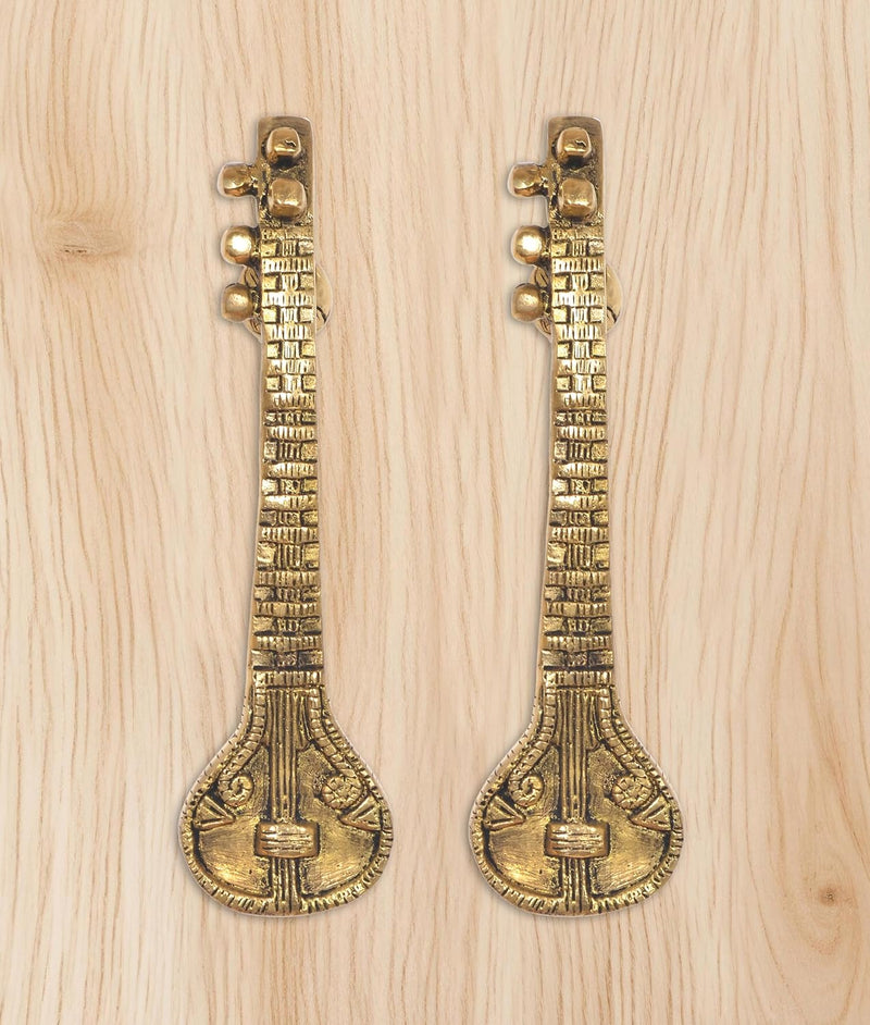 Brass Sitar Shape Door Handle Pair (Pack of 2) (Height : 8 inch)