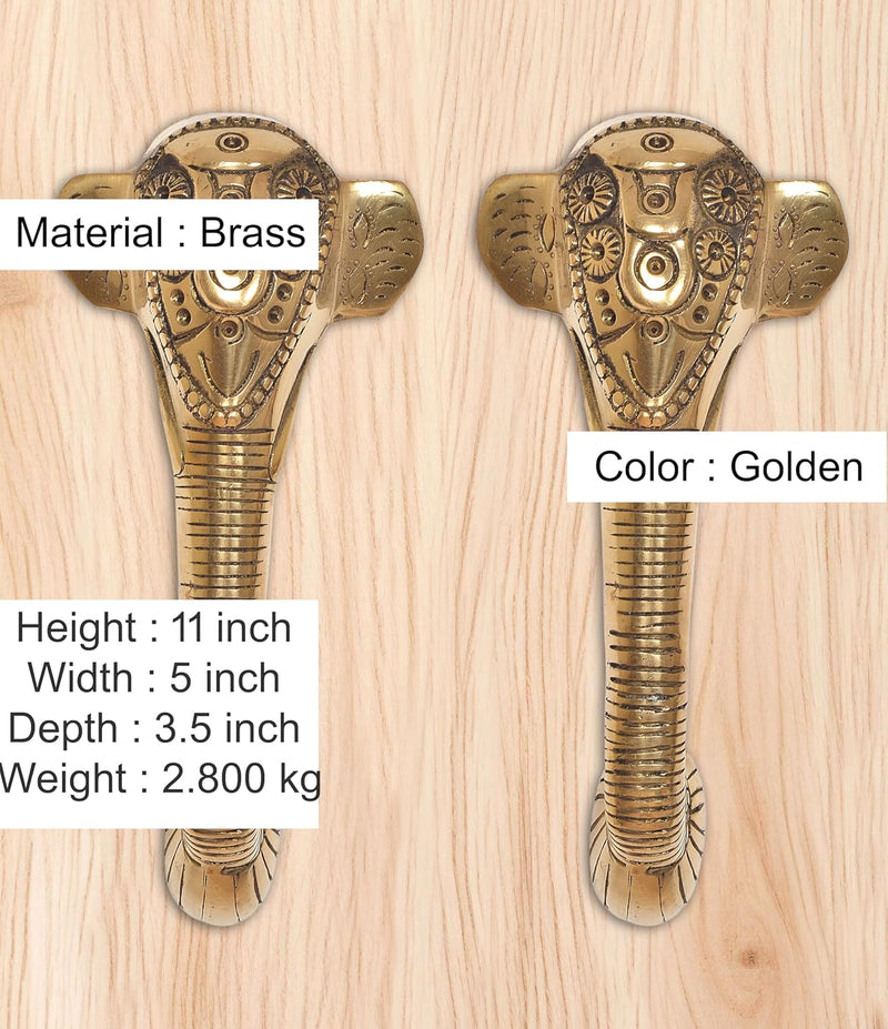 Brass Ganesha Face Door Handle Pair (Pack of 2) (Height : 11 inch)