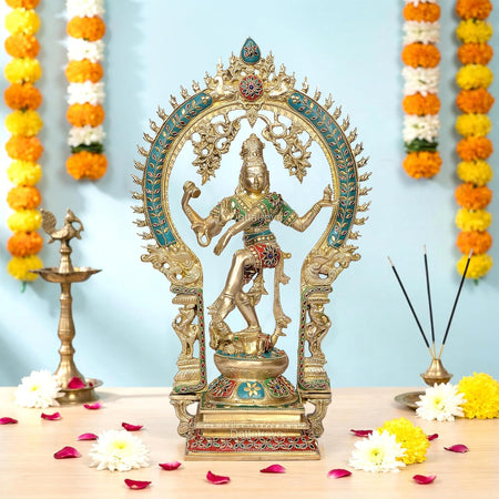 Brass Natraj Lord Shiva Dancing Idol Multicolor (Height :17.5 Inches)