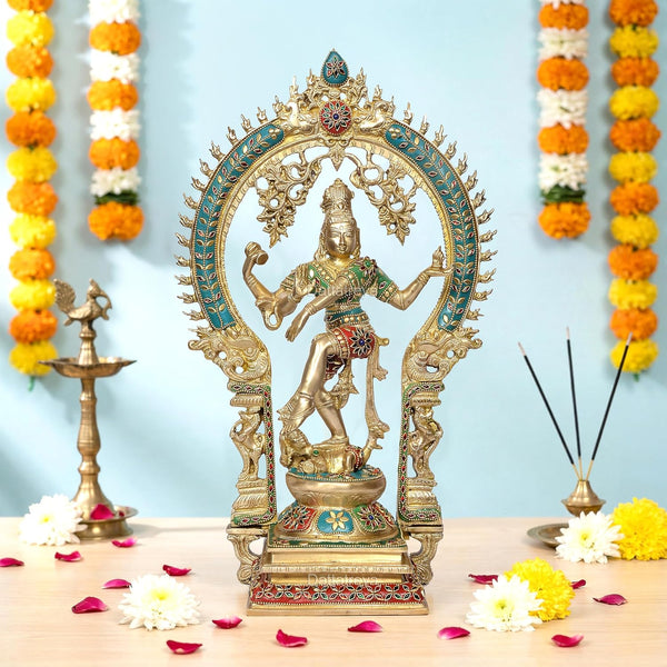 Brass Natraj Lord Shiva Dancing Idol Multicolor (Height :17.5 Inches)