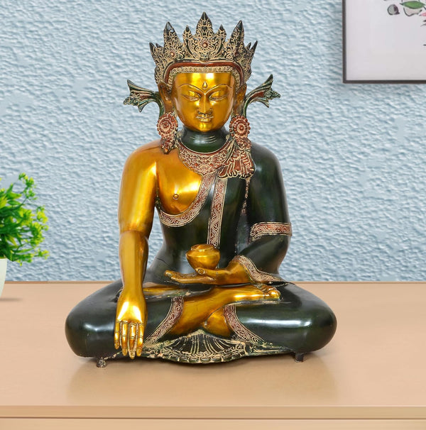 Brass Bhumisparsha Mudra Buddha Statue (Height 23 Inch)