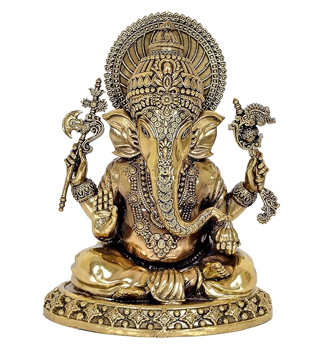 Fine Brass Lord Ganesha Ganpati Idol Vinayak Religious Statue Murti (Height 7 Inch)