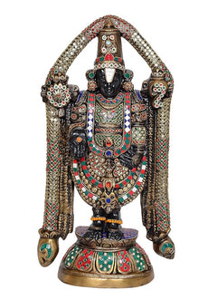 AONA multicolored brass idol statue with black face, raised hands and gold-toned frame