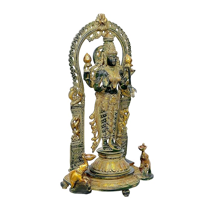 Brass Devi Laxshmi Idol Maa Laxmi Idol for Diwali Pooja for Home Height 16.1 Inch