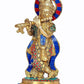 Brass Krishna Statue Idol Playing Flute with Frame for Home Decor | Height : 8.5 Inches (Multi Stone)