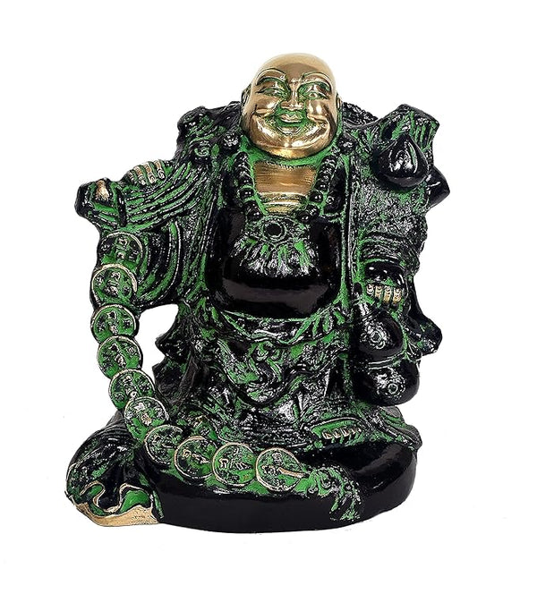 Brass Laughing Buddha Statue for good luck (Height: 11 Inches) Entryway Setting