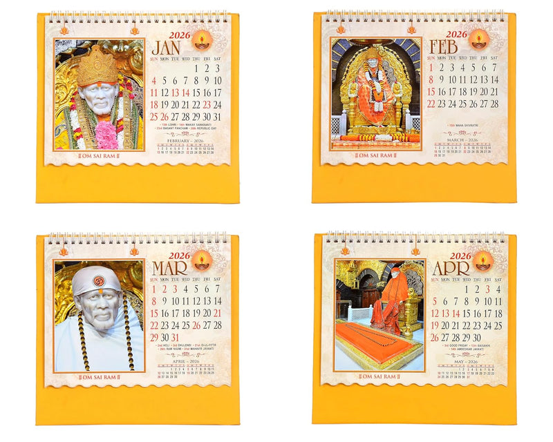 Table Calendar 2026 Sai Baba |12 Months| (Size 8.5 x 9 Inch)