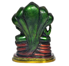 Back view of multicolor brass Lakshmi and Vishnu on Sheshnag idol statue, 9 inch