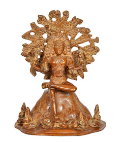 Brass Dakshinamurti Shiva statue, full front view with detailed carving and pedestal