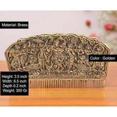 AONA brass comb, 3.5 in, golden with Radha Krishna and gopis relief