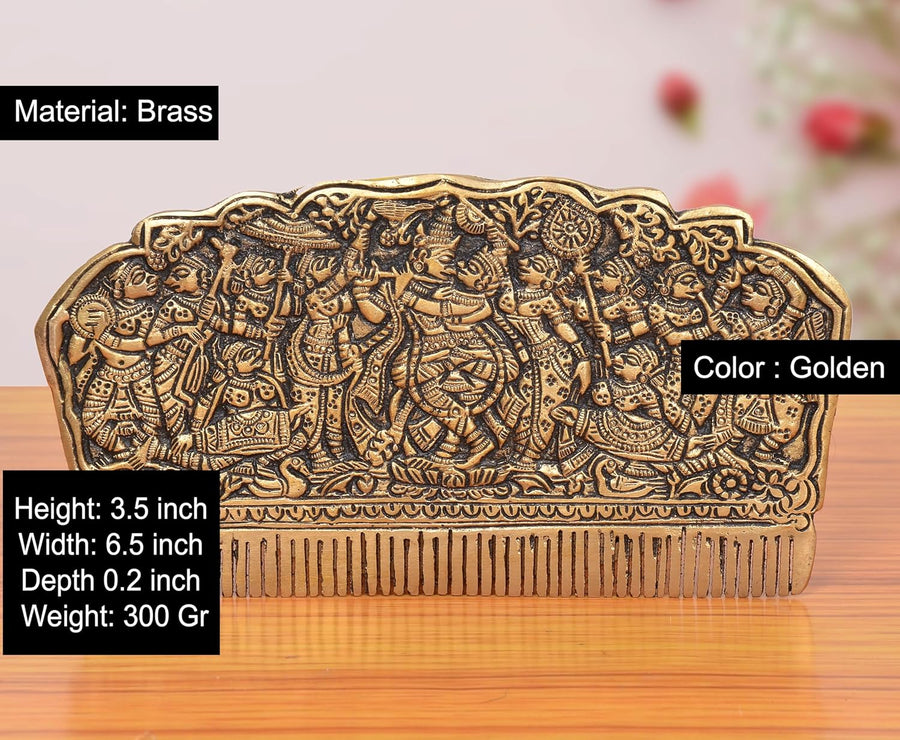 Brass Comb with the Figures of Radha Krishna and Gopis (Height 3.5 Inch) Craft Detail