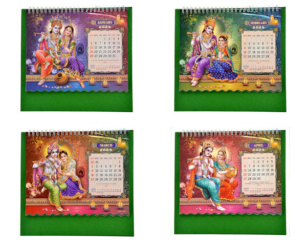 Table Calendar 2025 Radha Madhav Table Top Desk Standing Calendar For Home and Office Table Calendar |12 Months| (Size 8.5 x 9 Inch)