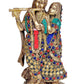 Divine Multicolour Brass Radha Krishna Idol with Exquisite Stone Work - 8.5 Inches