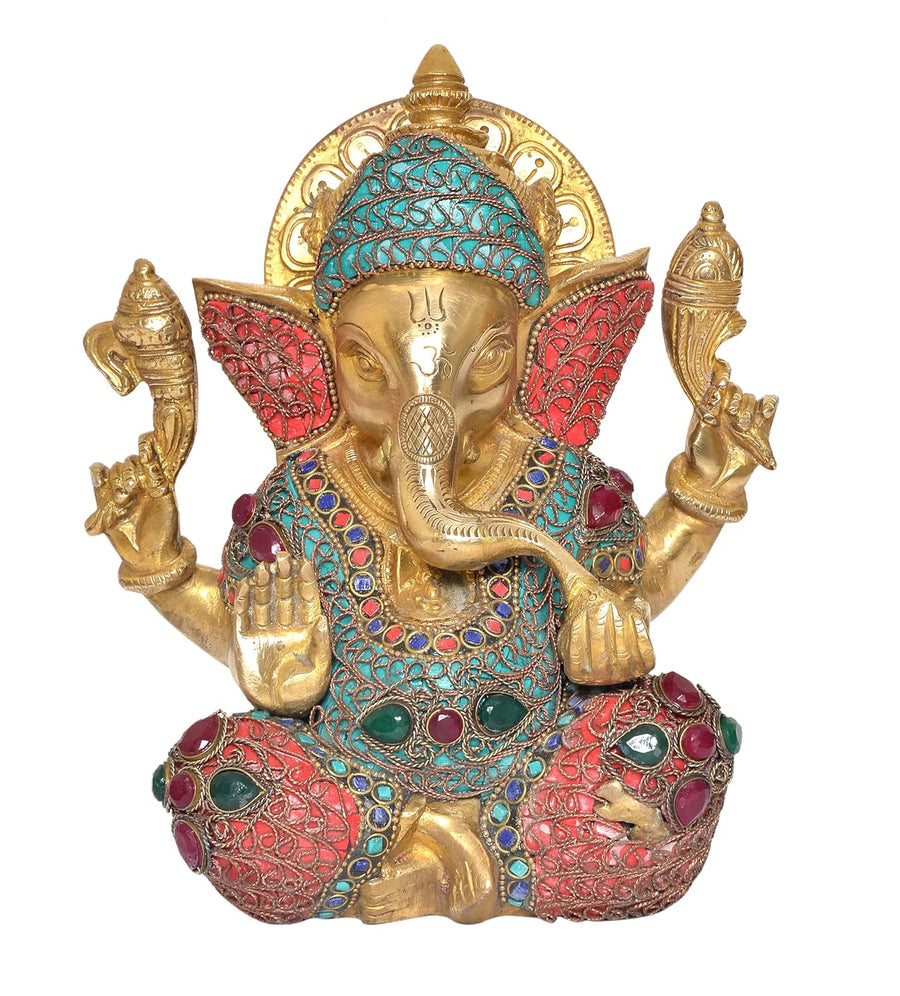Brass Lord Ganesha Idol Ganesh Statue Decorative Sculpture for Home Decor Office Mandir Pooja Temple (Height 8 Inch) Craft Detail