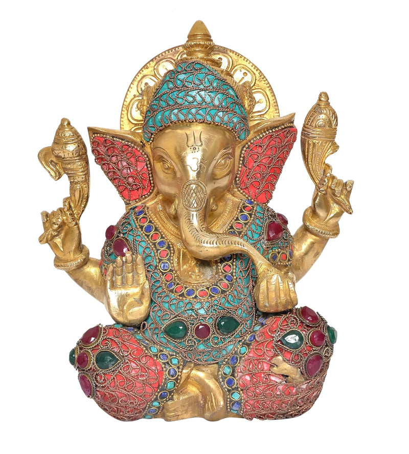 Brass Lord Ganesha Idol Ganesh Statue Decorative Sculpture for Home Decor Office Mandir Pooja Temple (Height 8 Inch)