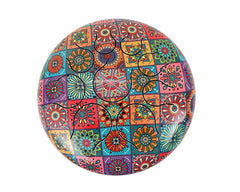 Patchwork mandala-pattern steel drum, round top view
