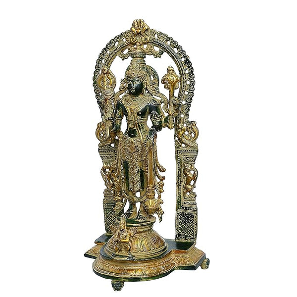 Brass Lord Vishnu with Prabhavali Statue (Height 16.1 Inches) Entryway Setting
