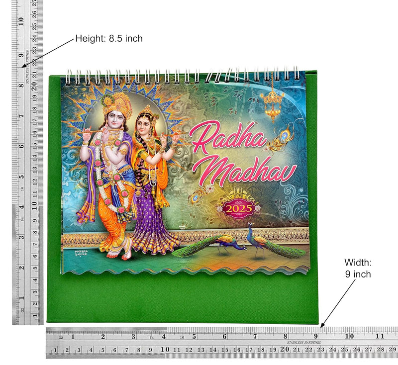 Table Calendar 2025 Radha Madhav Table Top Desk Standing Calendar For Home and Office Table Calendar |12 Months| (Size 8.5 x 9 Inch)