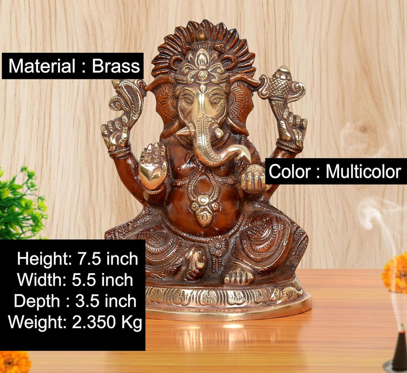 Brass Handcrafted Ganpati Bappa Murti (Height 7.5 Inch)
