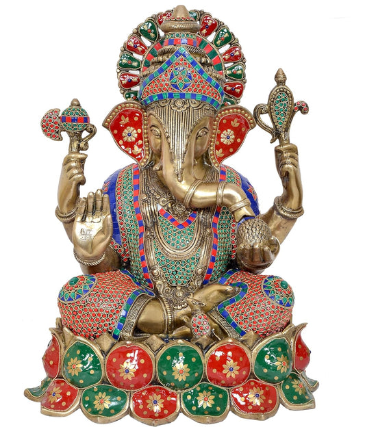 Brass Lord Ganesha Idol Ganesh Statue Decorative Sculpture for Home Decor Office Mandir Pooja Showpiece (Height 21.5 Inch)