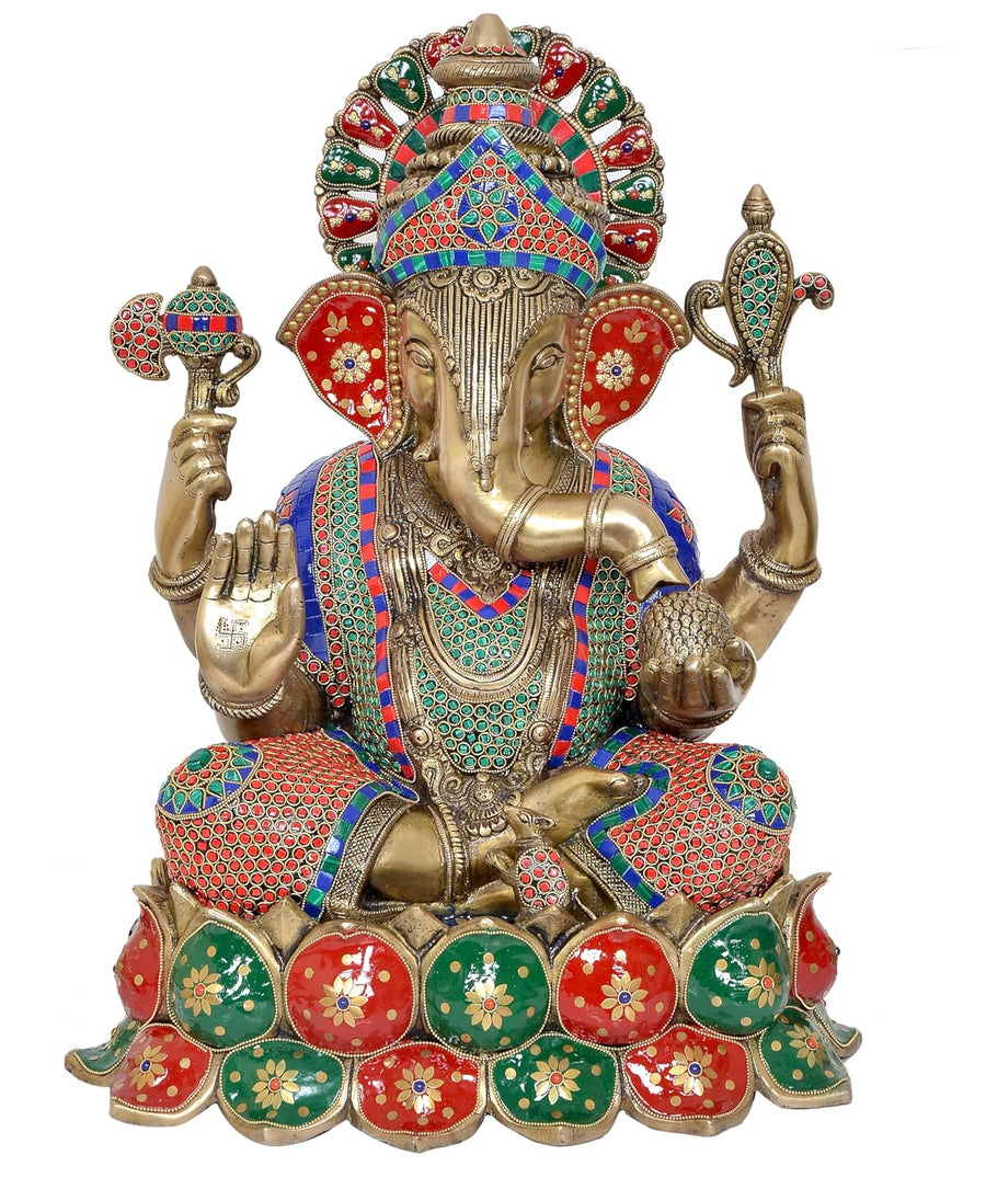 Brass Lord Ganesha Grand Sculpture (Height 21.5 Inch) Craft Detail