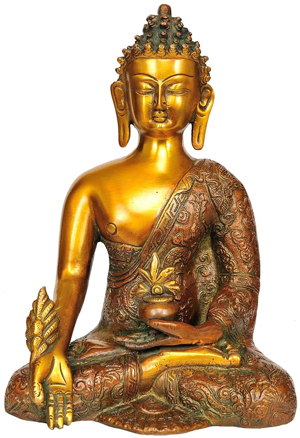 Lord Buddha Statue Thinking Pose Idol Brass, Height 9 inch