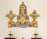 Brass Tirupati Bala Ji wall hanging, seated deity with colorful enamel details