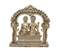 Brass Vishnu and Lakshmi statue, rear view with rounded halo