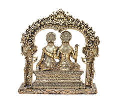 Brass Vishnu and Lakshmi statue, rear view with rounded halo