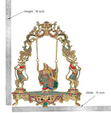18-inch brass Radha Krishna swing statue, height 18 in and width 15 in shown