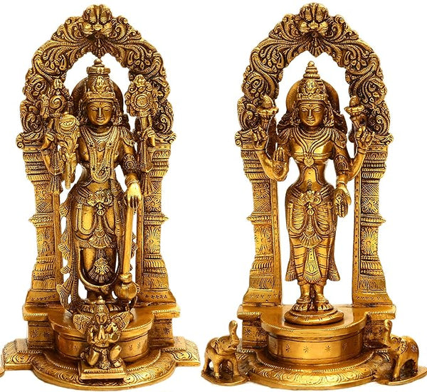Brass Maa Lakshmi with Lord Vishnu Idol (Height: 9.5inches) Entryway Setting