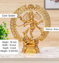 Brass Shiva Nataraj dancing statue, golden finish, height 16 inch