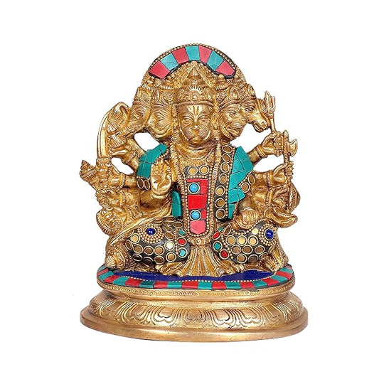 Brass Panchmukhi Hanuman Statue Idol Murti Height 6.5 Inch