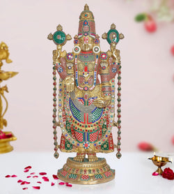 Brass Lord Tirupati Bala Ji Big Idol Statue for Home Temple Office Decor Figurine Showpiece (Height 46 Inch)