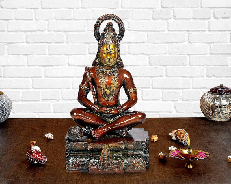 Brass Lord Hanuman Yoga Pose Decorative Idol Statue (Height: 14.8 Inches)