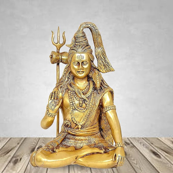 Lord Shiva God of Destroying Evil, Ignorance, and Death | Lord Shiv ji Brass Statue Blessing Pose for Home Decoration(Height:12")