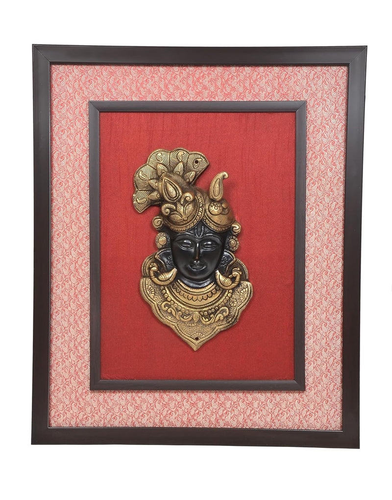 Brass Shreenath ji Face Mask Idol with Frame Wall Hanging (Height 22 Inch)