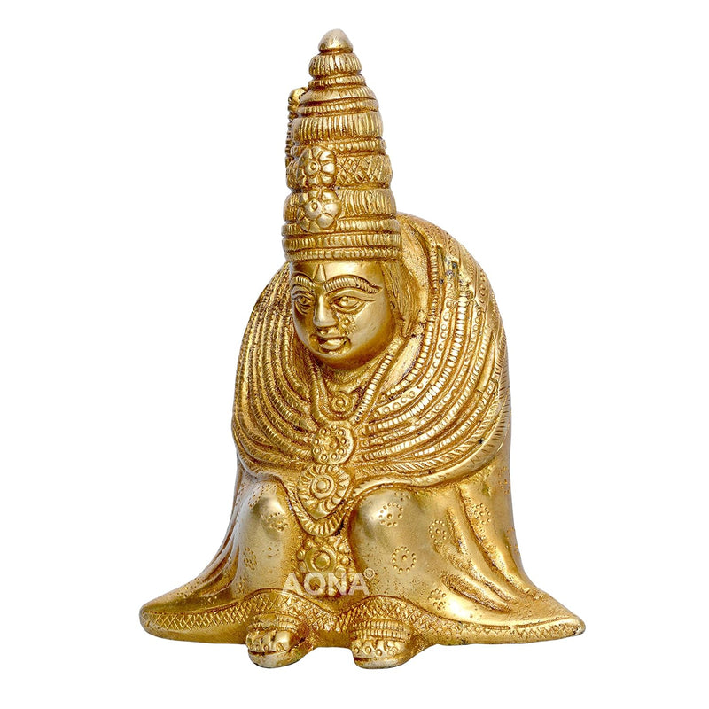 Goddess Tulja Bhavani Idol Handicraft Solid Brass Gold Height 4.2 Inches
