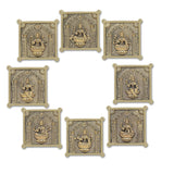 Ashtalakshmi wall hanging set, eight square brass plaques with seated goddess artwork