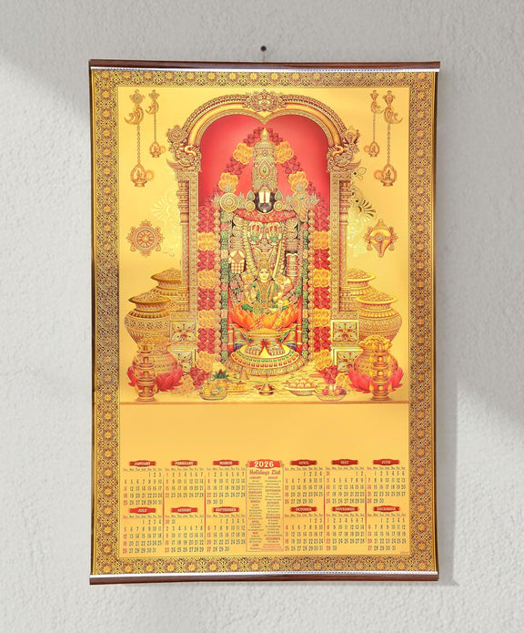 AONA Gold Foil Tirupati Bala ji 2026 Wall Calendar Hanging (24 x 36 inch) (Golden)
