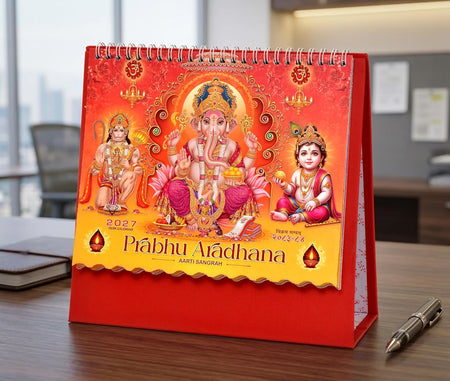 Table Top Prabhu Aradhana Desk Standing Calendar For Home and Office Table Calendar 2027 (Height:8.5 Inches)