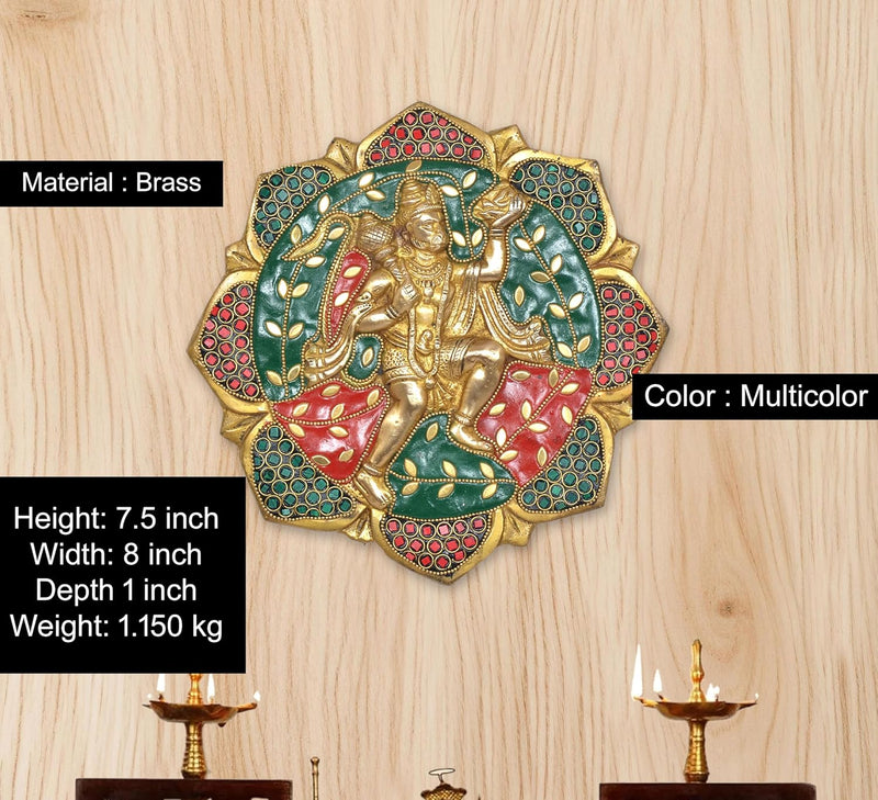 Brass Wall Hanging Hanuman JI with Mountain-Anjaneya Pavan Putra Bajrangbali Sculpture (Height 8 Inch)