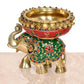 Brass Elephant with Urli Statue Idol with Ghungroo for Home Decor Office Mandir | Height : 7.5 Inches