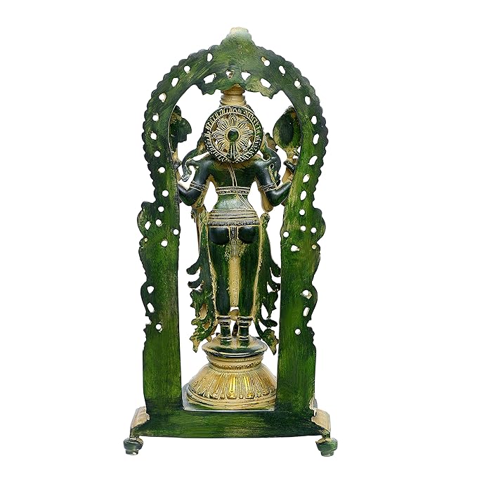 Brass Lord Vishnu with Prabhavali Statue (Height 16.1 Inches)