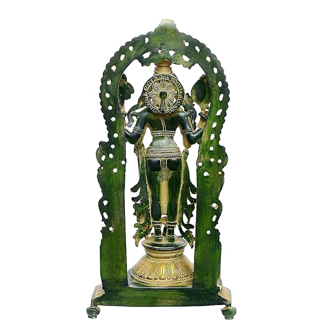 Bhagwan Vishnu with Prabhavali Brass Statue Multicolour Height 16.1 Inches