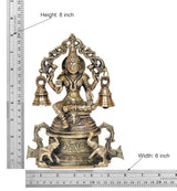 Lakshmi idol dimensions: Height 8 inch, width 6 inch; brass seated figure with bells